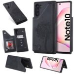 Imprinted Cat Tree Leather + TPU Case with Card Slot Phone Cover for Samsung Galaxy Note 10/Note 10 5G – Black