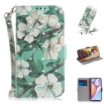 Light Spot Decor Pattern Printing Leather Wallet Shell with Strap for Samsung Galaxy A10s – White Flower