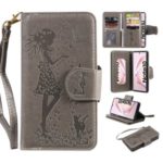 Imprinted Beauty Leather Stand Case with Cat 9 Card Slots for Samsung Galaxy Note 10 / Note 10 5G – Grey