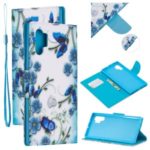 Pattern Printing Wallet Leather Case with Strap for Samsung Galaxy Note 10 Plus / Note 10 Plus 5G – Blue Butterfly and Flower