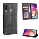 Retro Style PU Leather Wallet Stand Cell Phone Cover Casing for Samsung Galaxy A20s – Black
