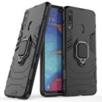 Cool Guard Finger Ring Kickstand PC + TPU Hybrid Protective Case for Samsung Galaxy A20s – Black