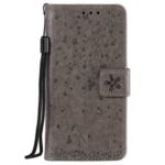 Imprint Flower and Cat Flip Leather Wallet Phone Casing for Samsung Galaxy J6 (2018) – Grey