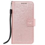 Imprint Flower and Cat Wallet Stand Leather Phone Cover for Samsung Galaxy J6 Plus – Rose Gold