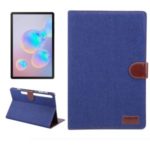 Jeans Cloth Leather Wallet Stand Tablet Casing Cover for Samsung Galaxy Tab S6 T860 – Dark Blue