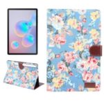 Flower Cloth Skin Wallet PU Leather Tablet Cover for Samsung Galaxy Tab S6 SM-T860 (Wi-Fi) /SM-T865 (LTE) – Blue