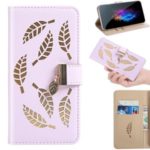 Leaf Pattern Flip Leather Wallet Phone Case for Samsung Galaxy A40 – Purple