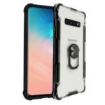 360° Rotatable Finger Ring Kickstand Clear PC + TPU Hybrid Case [Built-in Magnetic Metal Sheet] for Samsung Galaxy S10 – Black