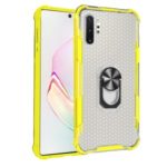 360° Rotatable Finger Ring Kickstand Clear PC + TPU Hybrid Case [Built-in Magnetic Metal Sheet] for Samsung Galaxy Note 10 Plus/Note 10 Plus 5G – Yellow