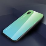 Gradient Color Tempered Glass + PC + TPU Hybrid Case for Samsung Galaxy A10e – Cyan / Blue