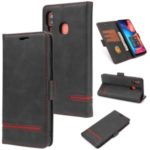 [Business Style] Splicing Wallet Stand Leather Phone Shell for Samsung Galaxy A30 – Black