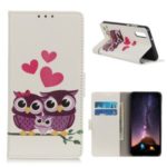 For Samsung Galaxy A70s Phone Cover Pattern Printing Leather Wallet Stand Casing – Owls and Hearts