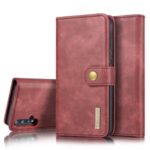 DG.MING Detachable 2-in-1 Split Leather Wallet Shell + PC Back Case for Huawei nova 5 / nova 5 Pro – Red