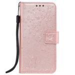 Imprint Flower Leather Wallet Stand Phone Casing for Huawei P30 – Rose Gold