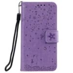 Imprint Flower Leather Stand Wallet Phone Shell for Huawei Y6 (2019, with Fingerprint Sensor)/Y6 Prime (2019) – Purple