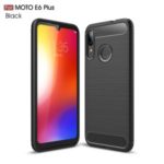 Carbon Fibre Brushed TPU Back Cover Phone Case for Motorola Moto E6 Plus – Black