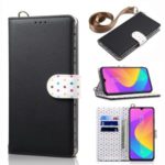 Dots Retro Leather Mobile Shell with Strap for Xiaomi Mi CC9 / Mi CC9 Meitu Edition – Black