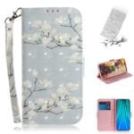 Pattern Printing Leather Wallet Protective Case with Strap for Xiaomi Redmi Note 8 Pro – Flower