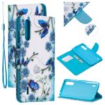 Pattern Printing Leather Stand Wallet Phone Case for Xiaomi Mi CC9e/Mi A3 – Blue Flower and Butterfly