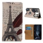 Printing PU Leather Phone Casing for Xiaomi Redmi Note 8 Pro – Eiffel Tower and Letters
