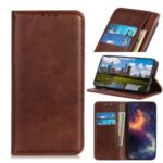 Auto-absorbed Split Leather Wallet Casing Cover for Xiaomi Redmi Note 8 Pro – Coffee
