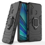 Plastic + TPU Hybrid Case with Ring Holder Kickstand for OPPO Realme 5 Pro – Black