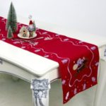 Christmas Tablecloth 180×40cm Santa Claus Embroidery Dinner Table Flag Cover – Red