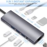 Type-C HUB 9 in 1 USB3.0 HDMI TF/SD Card RJ45 Ethernet C Type PD Charging 4K Video HD Audio for MacBook Galaxy S9 Plus/S8