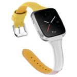 Genuine Leather Smart Watch Band for Fitbit Versa – Yellow/White/Pink