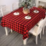 Christmas Decor Tablecloth Grid Pattern Dust-proof Table Cover – Red