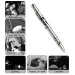 Stainless Steel Tactical Pen Self Defense Weapon Survival Tools LED Flashlight Ballpoint Pen Set – Silver