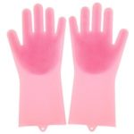 1 Pair Multifunctional Silicone Scrubbing Gloves Scrub Cleaning Gloves with Brush – Pink