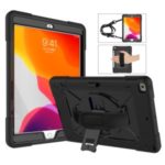 360° Swivel Handy Strap PC Silicone Kickstand Tablet Case with Shoulder Strap for Apple iPad 10.2 (2019) – Black