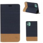Bi-color Canvas Leather Card Holder Case with Stand Cover for iPhone 11 6.1-inch – Dark Blue