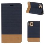 Bi-color Canvas Leather Card Holder Case with Stand Cover for iPhone 11 Pro 5.8-inch – Dark Blue