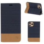 Bi-color Canvas Leather Card Holder Case with Stand Cover for Apple iPhone 11 Pro Max 6.5-inch – Dark Blue