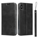 Auto-absorbed Leather Stand Phone Casing with Strap for iPhone XS Max 6.5 inch – Black