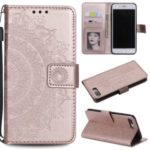 Imprint Flower Leather Wallet Phone Cover for iPhone 8/7 Plus 5.5 inch – Rose Gold