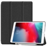 Jeans Cloth Texture Stand PU Leather Tablet Casing with Pen Slot for iPad 10.2 (2019) – Black