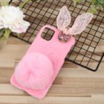 For iPhone 11 Pro Max 6.5 inch Rabbit Furry PC Mobile Cover with Rhinestone Decor – Pink