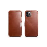 ICARER Vintage Style Genuine Leather Folio Flip Phone Casing for iPhone 11 Pro 5.8-inch – Brown