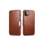 ICARER Vintage Style Crazy Horse Genuine Leather Folio Flip Phone Case for iPhone 11 6.1-inch – Brown