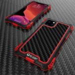 R-JUST ShocKproof Carbon Fiber Skin Silicone + Metal Back Case for iPhone 11 Pro Max 6.5 inch (2019) – Black/Red|
