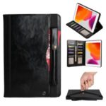 Multi-slot Wallet Retro PU Leather Shell Case with [Pen Pouch] for iPad 10.2 (2019) – Black Blue
