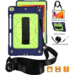 [Built-in Hand Holder Strap] 360° Swivel Kickstand PC + Silicone Combo Tablet Shell with Shoulder Strap for iPad 10.2 (2019) – Navy Blue/Olivine