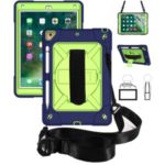 [Built-in Hand Holder Strap] 360° Swivel Kickstand PC + Silicone Tablet Hybrid Case with Shoulder Strap for iPad Air 2/iPad Pro 9.7 inch (2016)/iPad 9.7-inch (2017)/(2018) – Navy Blue/Olivine