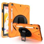 360 Degree Swivel Kickstand PC + Silicone Hybrid Case with Hand Holder Strap and Pen Slot for iPad 10.2 (2019) – Orange