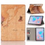 Map Pattern Printing Wallet Stand Leather Tablet Shell for Samsung Galaxy Tab S6 SM-T860 (Wi-Fi)/SM-T865 (LTE) – Brown