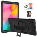 360° Swivel Handy Strap PC Silicone Combo Kickstand Tablet Shell with Shoulder Strap for Samsung Galaxy Tab A 10.1 (2019) SM-T510 (Wi-Fi)/SM-T515 (LTE) – Black