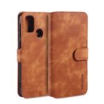 DG.MING Retro Leather Wallet Stand Case for Samsung Galaxy M30s – Brown